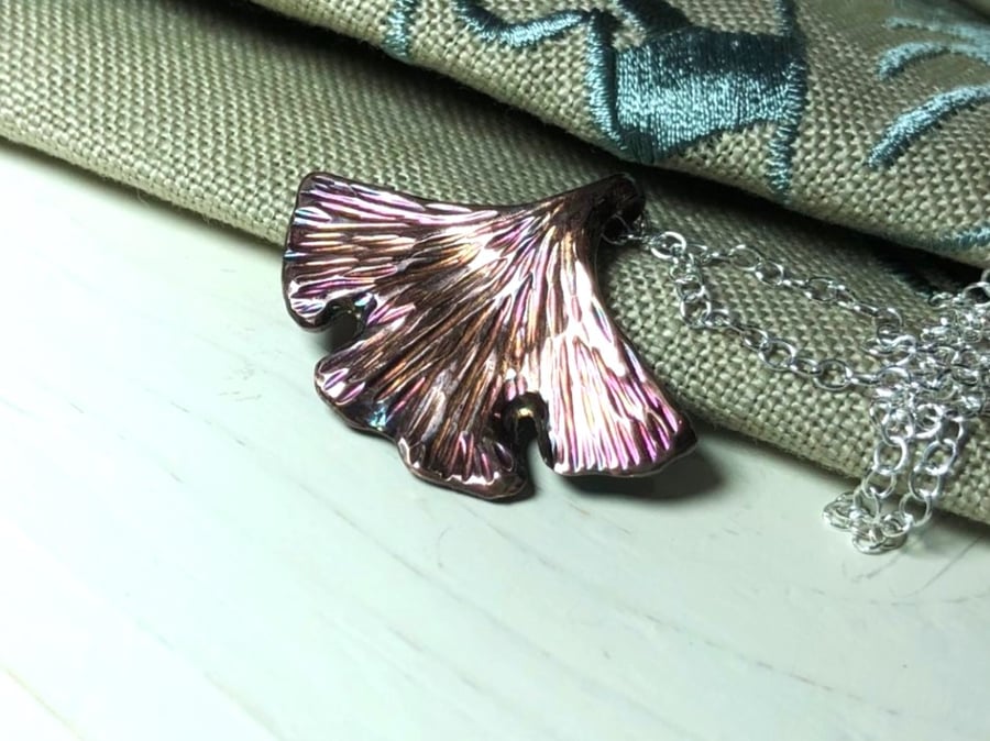 Seconds Sunday Ginko Leaf Pendant in Copper. Lovely Valentine Gift.