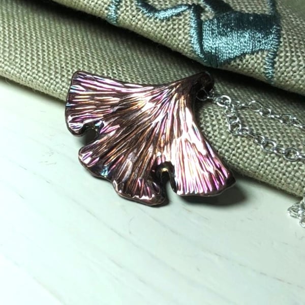 Seconds Sunday Ginko Leaf Pendant in Copper. Lovely Valentine Gift.