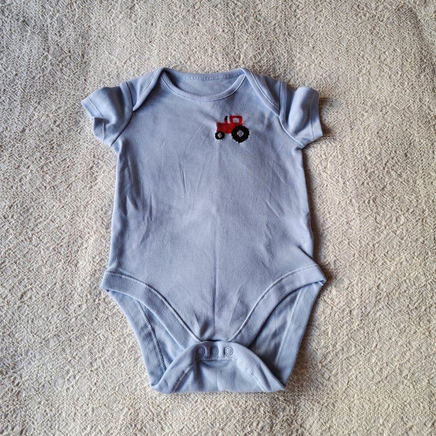Tractor, Vest, age 6-9 Months, hand embroidered, cross stitch