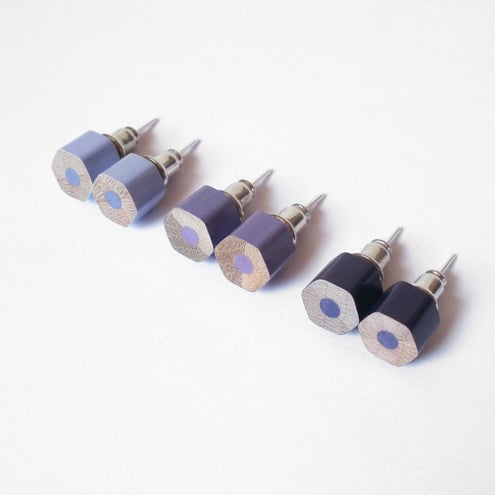 colour pencil earing studs, the hexagon collection in purple