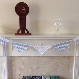 Crochet Blue and White Triangular Bunting