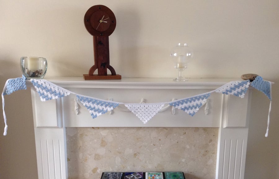 Crochet Blue and White Triangular Bunting