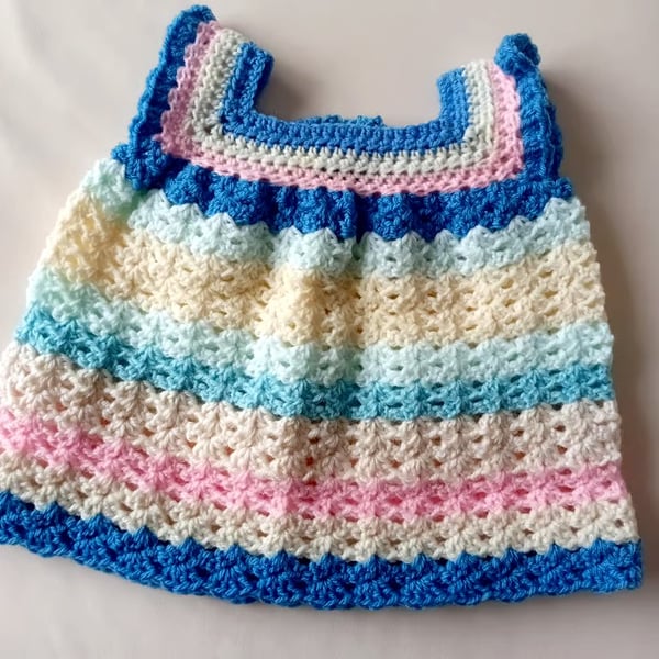 Multicoloured crochet baby dress crochet Lovely gift for new baby girl. 