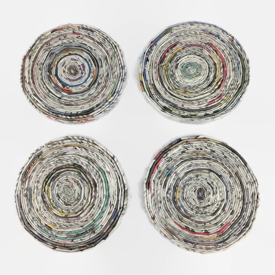 Recycled Newpaper Coasters, set of 4