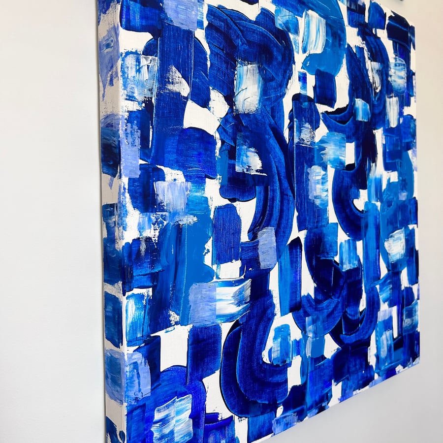 Blue contemporary acrylic artwork original square painting on canvas