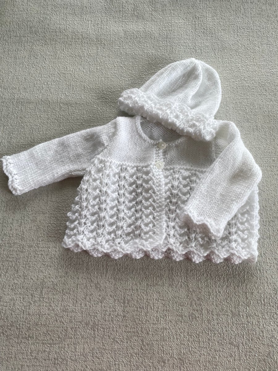 Traditional matinee style cardigan  and hat