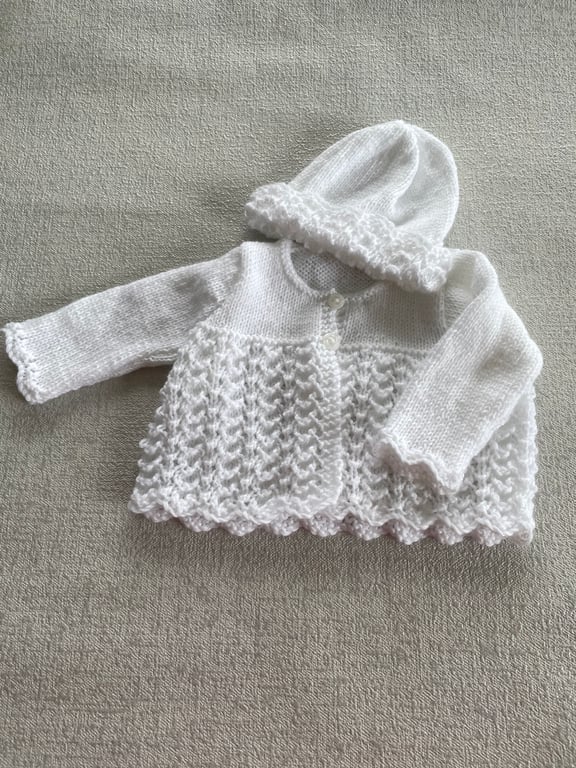 Traditional matinee style cardigan  and hat