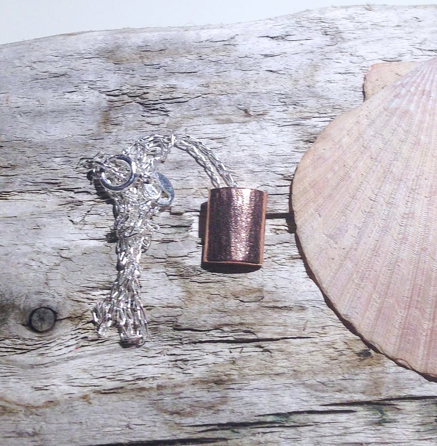 Handmade Textured Copper Pendant Necklace - UK Free Post