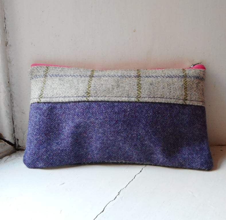 Make up or pencil case in harris tweed offcuts