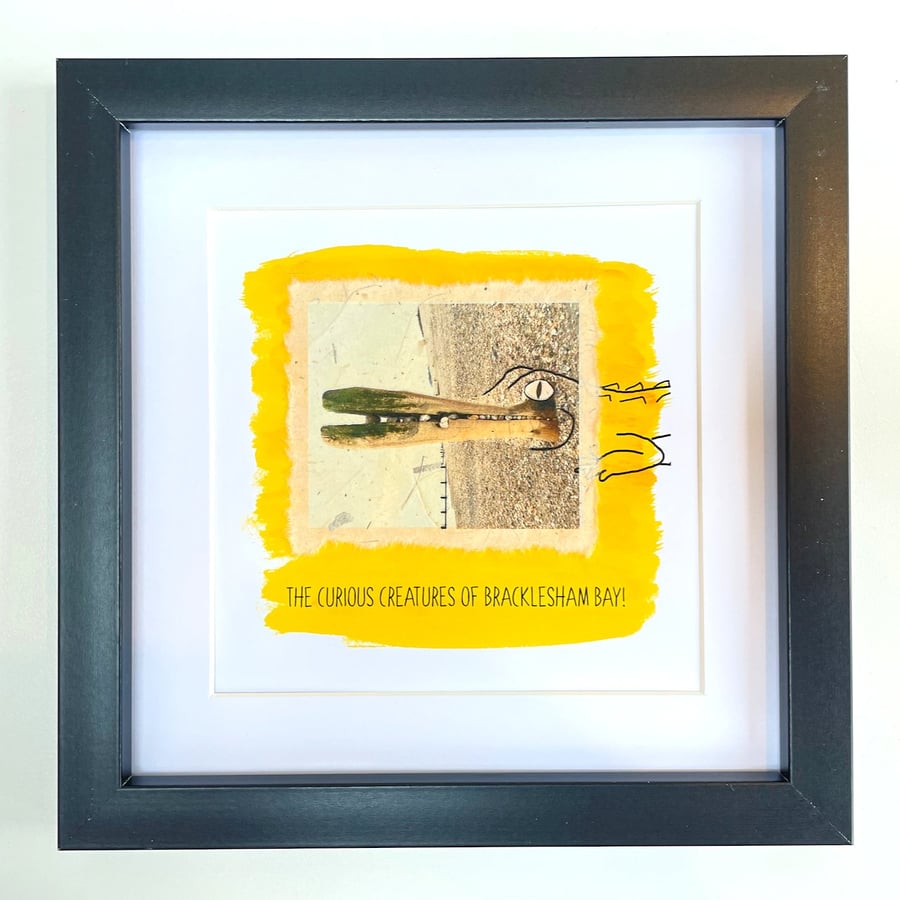 Croc; framed image, mounted and printed on card and handmade paper