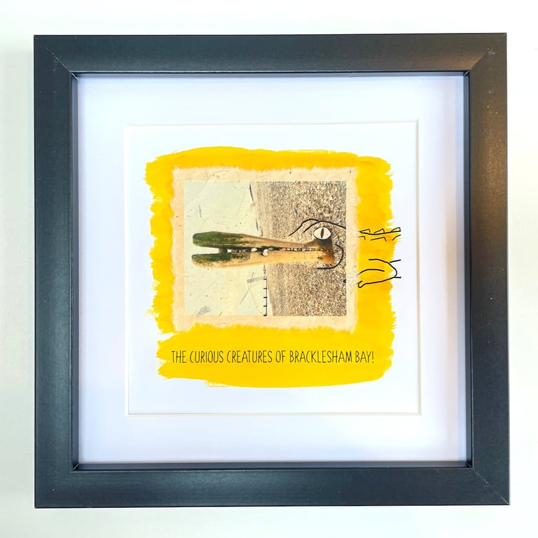 Croc; framed image, mounted and printed on card and handmade paper