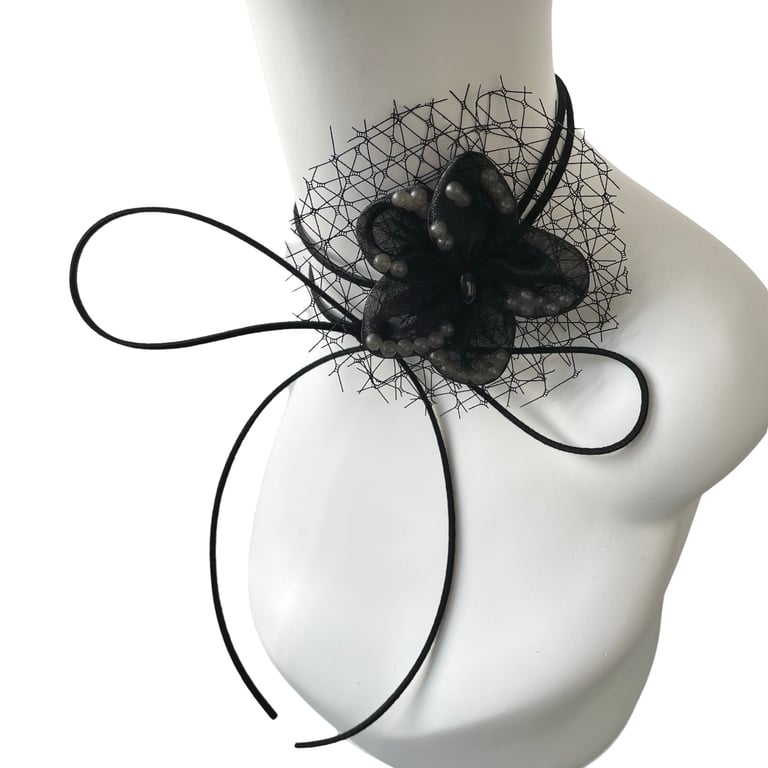Black choker - Flower corsage tie choker necklace, Adjustable choker for women