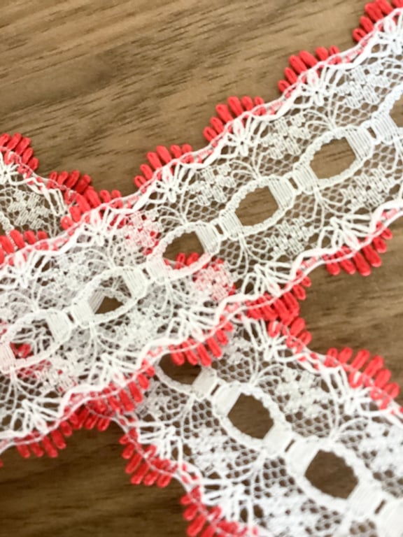 Red eyelet knitting knit in lace 35mm x 2 metres