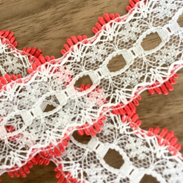 Red eyelet knitting knit in lace 35mm x 2 metres