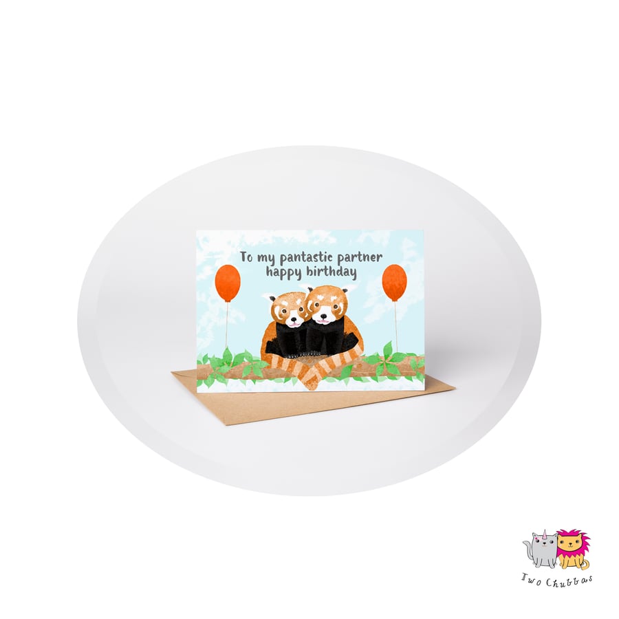 Red Panda Partner Birthday Card, A6 Birthday Card, Cute Animal Birthday Card