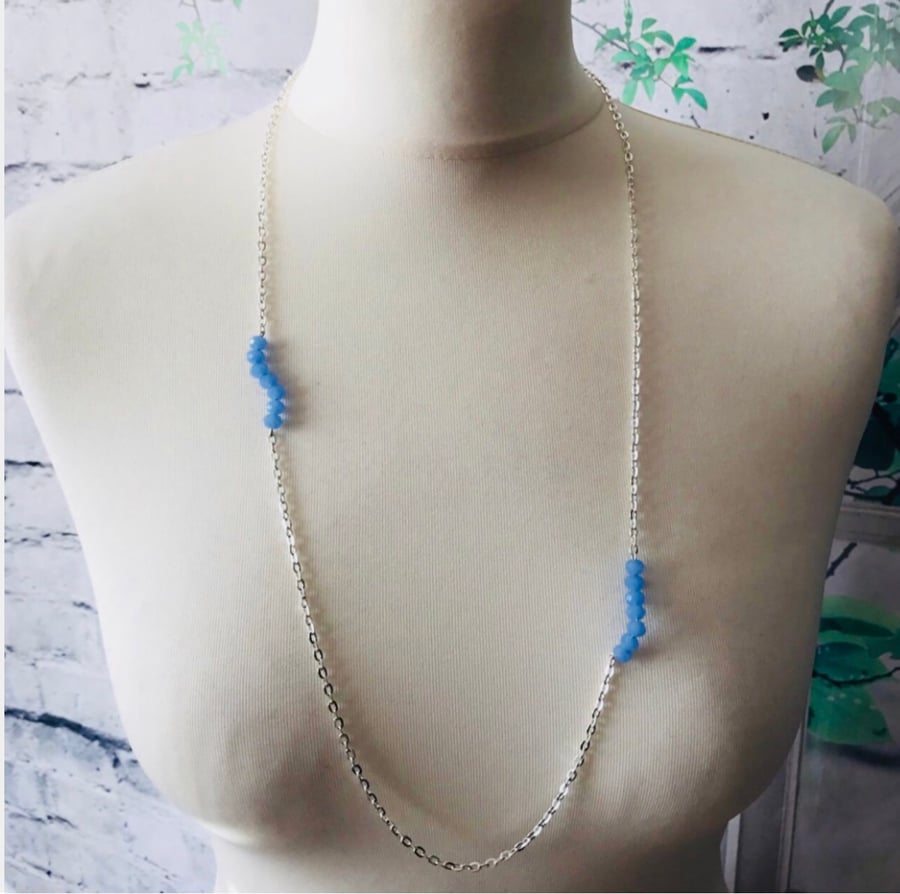 Blue Beaded Twisted Bar Chain Necklace