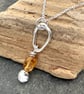 Citrine drop necklace, molten sterling silver hoop, pendant necklace