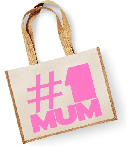Hashtag Number One Mum Large Jute Shopper Bag Mothers Day Birthday Christmas 