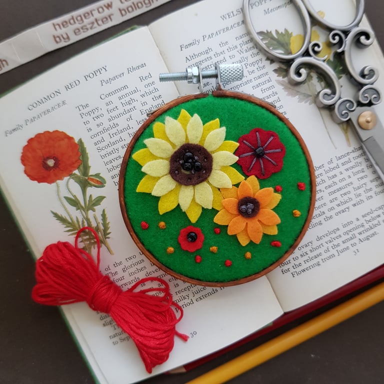 Sunflower and poppies -small wall decoration 