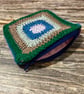 Handmade Crochet Granny Square Zip Pouch – Colourful Cotton Coin Purse – Small