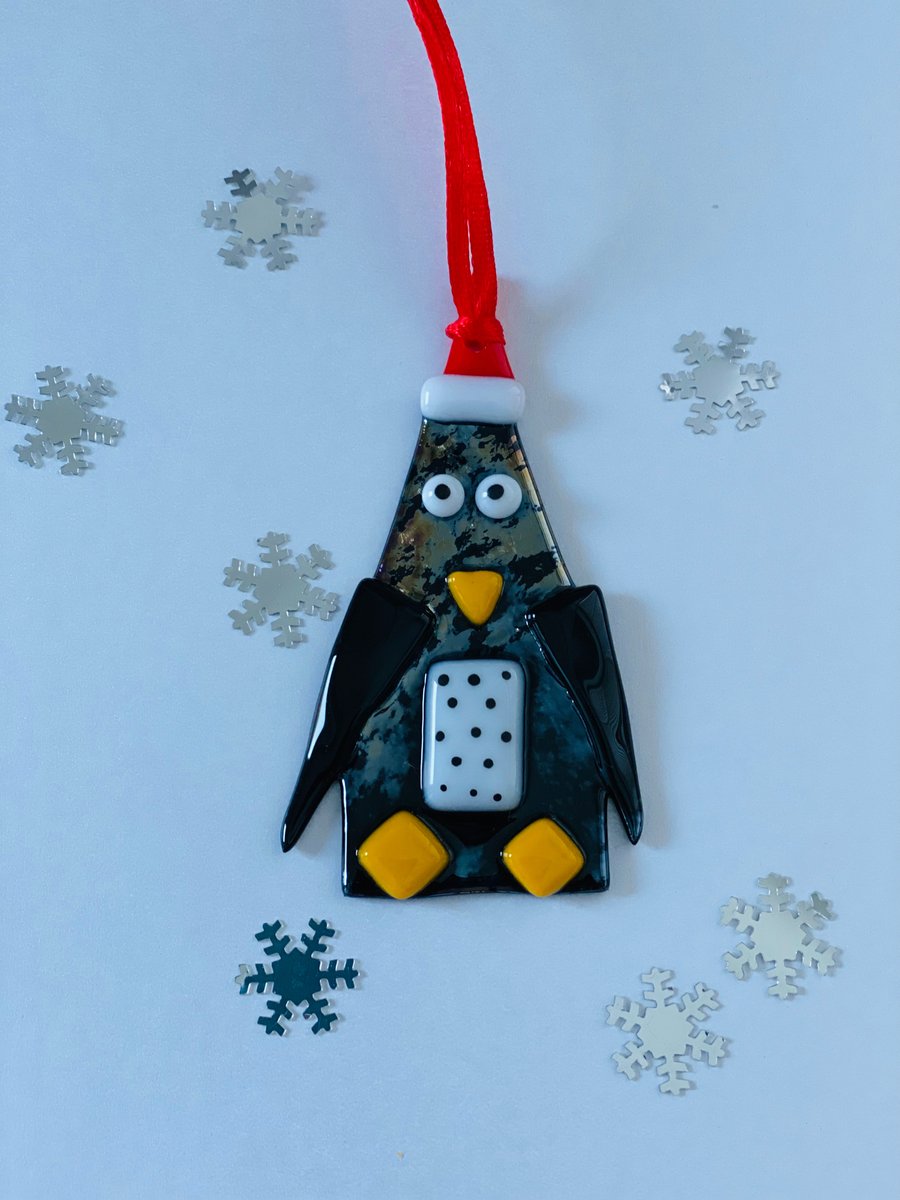  Penguin Fused glass Christmas decoration