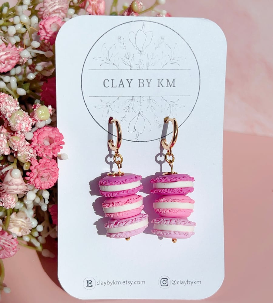 Pink Macaron Hoops - Birthday Gift for Foodie - Sweet Jewellery for Her
