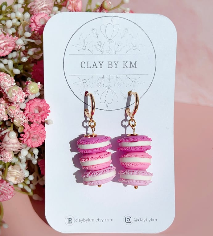 Pink Macaron Hoops - Birthday Gift for Foodie - Sweet Jewellery for Her