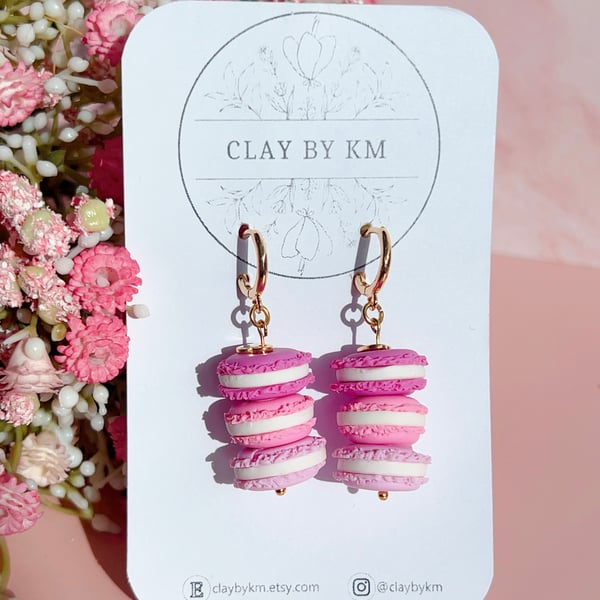 Pink Macaron Hoops - Birthday Gift for Foodie - Sweet Jewellery for Her