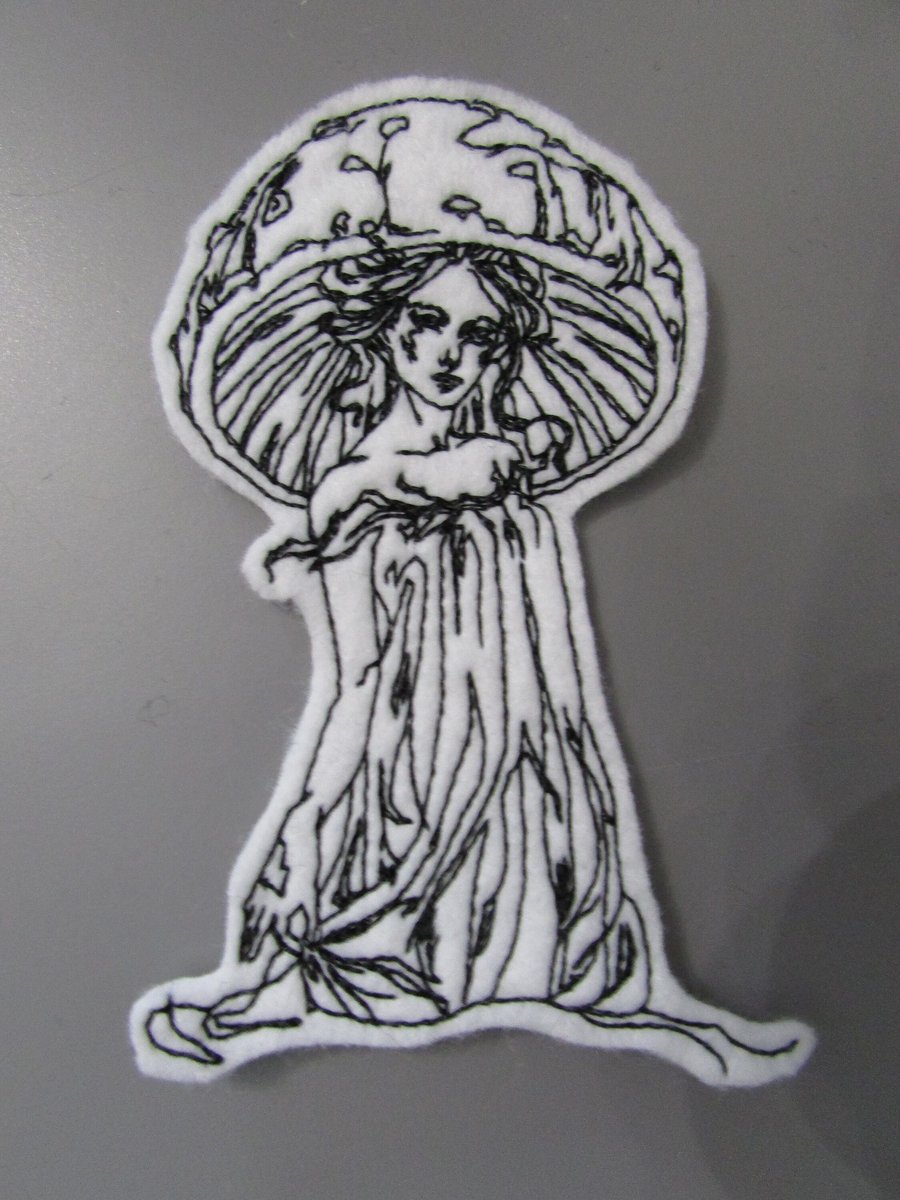 Mushroom Toadstool woman Embroidered Sew on Applique Patch