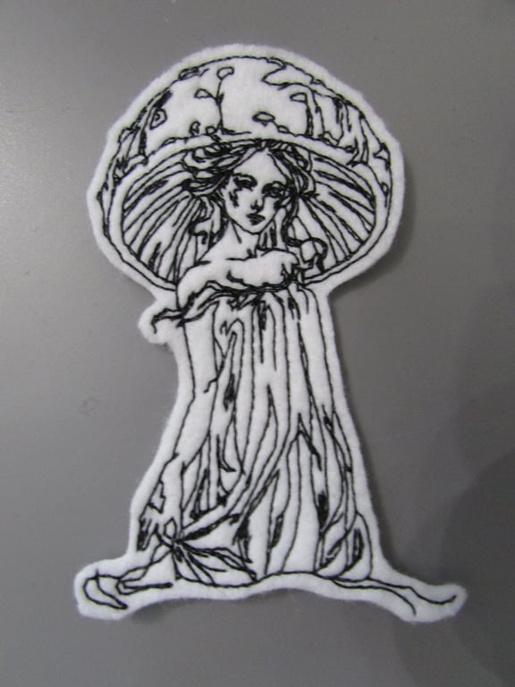 Mushroom Toadstool woman Embroidered Sew on Applique Patch