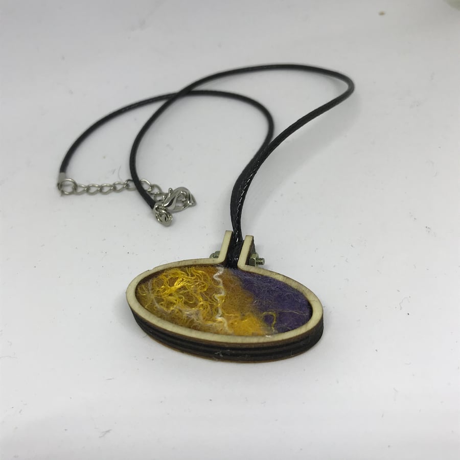Purple and Yellow Abstract wet felted Necklace