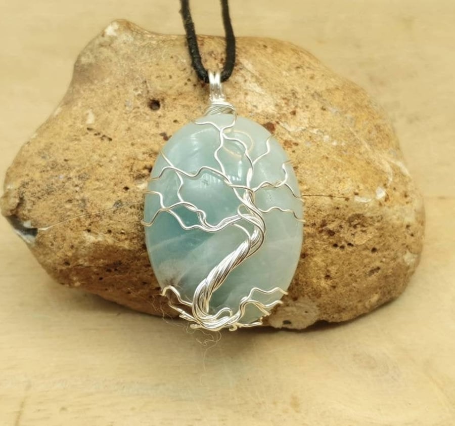 Wire Wrap Amazonite tree of life pendant necklace