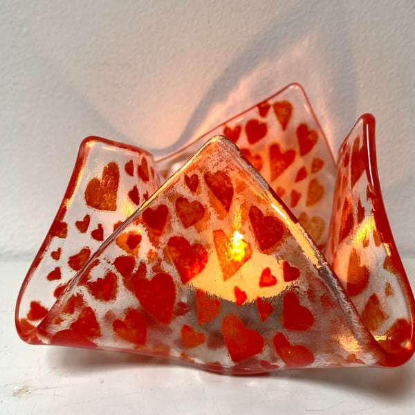 Fused Glass Heart of Hearts Draped Candle Holder