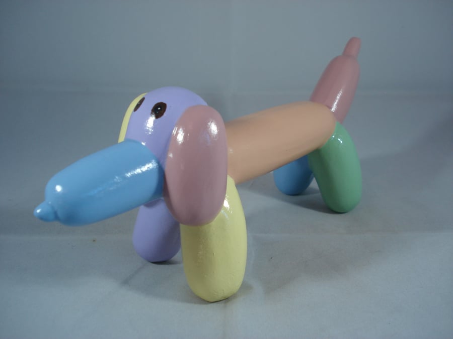 Ceramic Rainbow Pastel Balloon Dachshund Sausage Dog Animal Figurine Ornament.