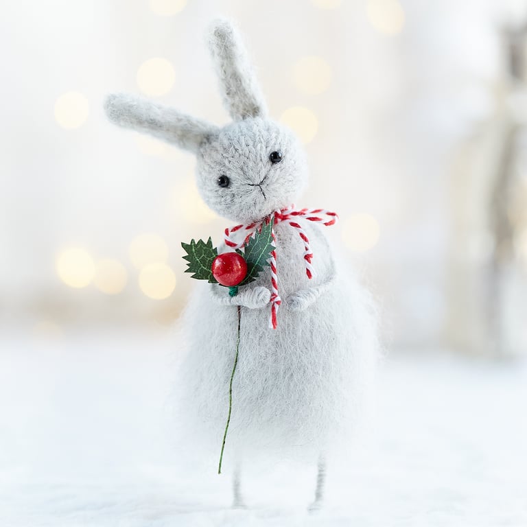 Christmas Bunny ornament, knitted rabbit doll