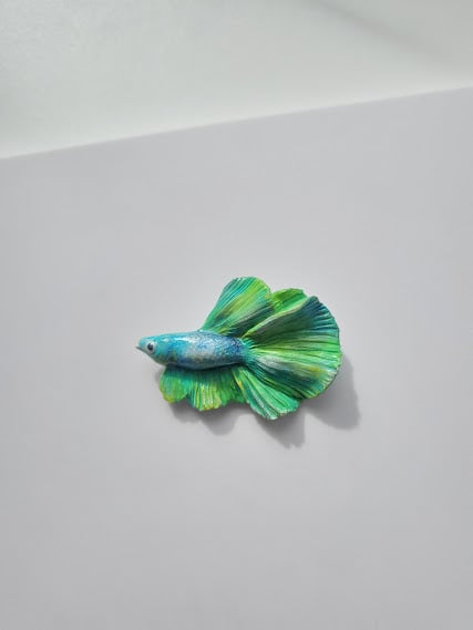 Handmade Polymer Clay Brooch - Emerald Tide Betta Pin