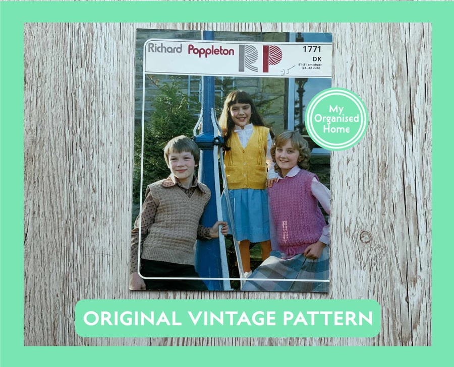 Richard Poppleton 1771 vintage sleeveless pullover knitting pattern, 1980s