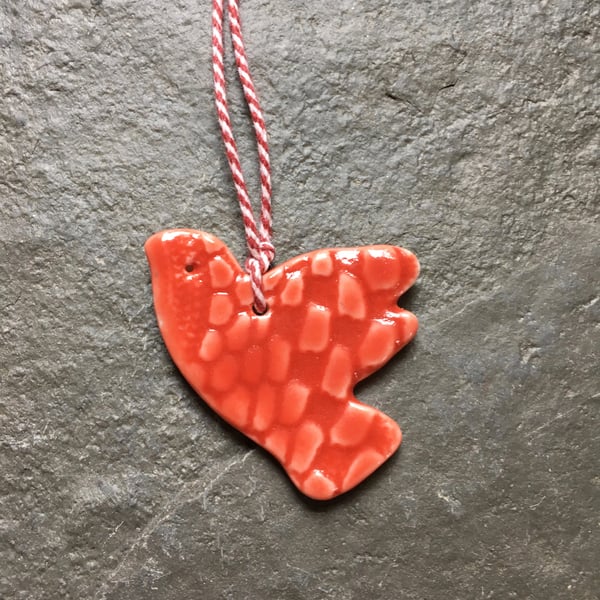 Red porcelain dove, love token,Christmas tree decoration,The Jewellery Boat