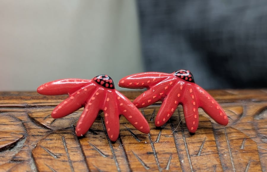 Red echinacea stud earrings 