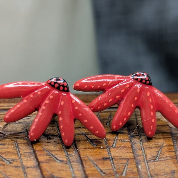 Red echinacea stud earrings 