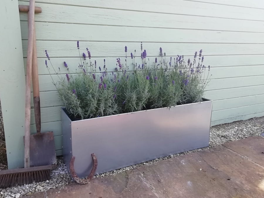 Hand-made modern galvanised steel garden planter, trough