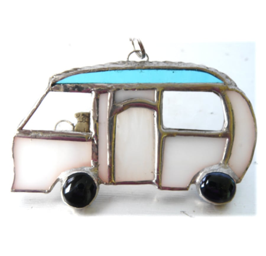  Classic Motorhome Stained Glass Suncatcher Turquoise Mini 021