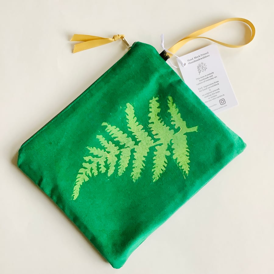  Emerald Green Large Fern medium velvet zip-up pouch 