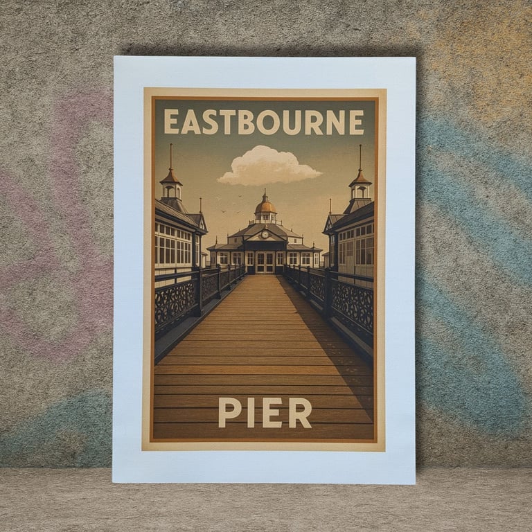 Eastbourne Pier Art Print, Vintage Style Canvas - A4