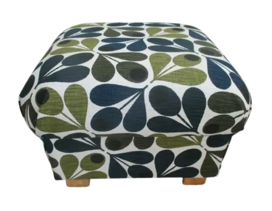 Storage Footstool Orla Kiely Acorn Cup Dark Marine Fabric Pouffe Navy Blue Green