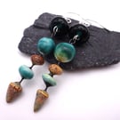 teal lampwork glass ceramic earrings