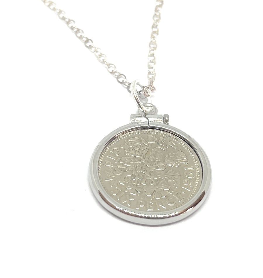 1961 63rd Birthday Anniversary sixpence coin pendant plus 18inch SS chain