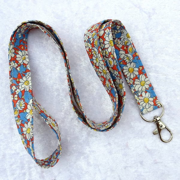 Liberty Tana Lawn lanyard, with swivel lobster clip, floral, daisy