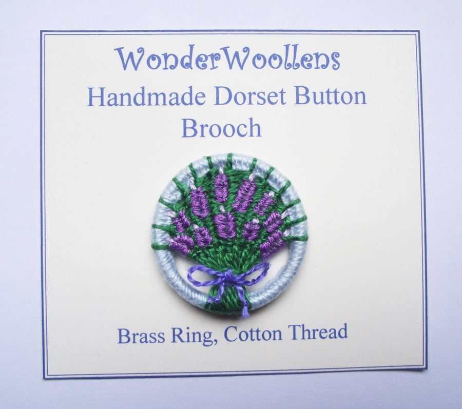 Lavender Bouquet Dorset Button Brooch, Purple, Green, Blue, 3.6cm, Handmade 