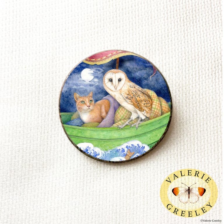 The Owl and the Pussycat ceramic brooch by Valerie Greeley